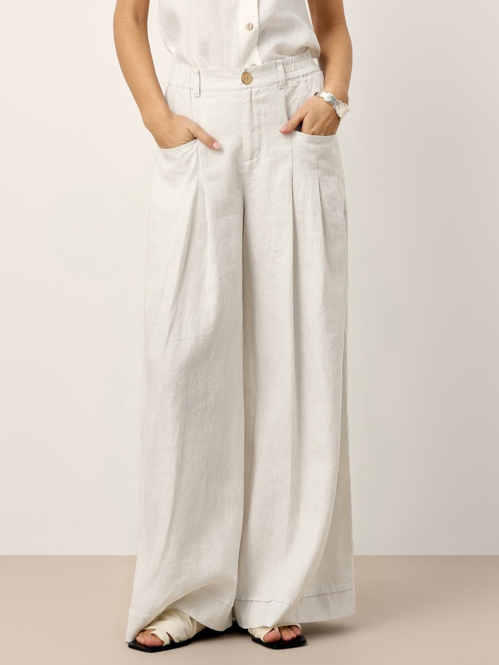 LINTICO Wide-Leg 100% Linen Pants in White